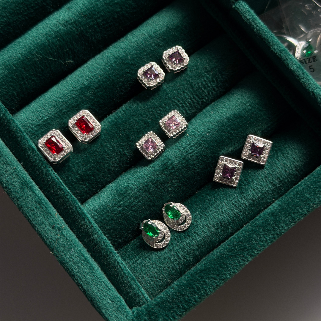 Oval Stone Silver Eartops