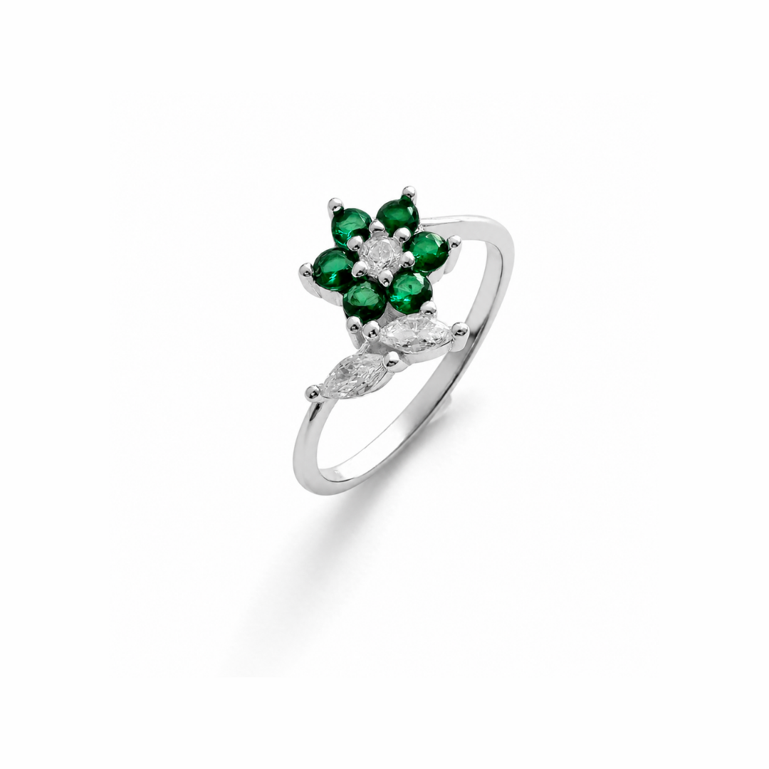 Floral Pear Cut Silver Ring