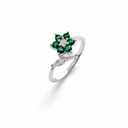 Floral Pear Cut Silver Ring