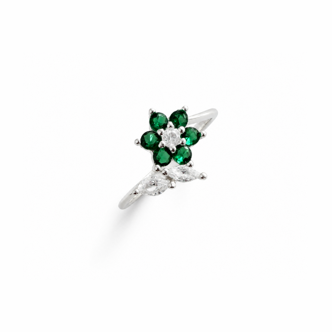 Floral Pear Cut Silver Ring