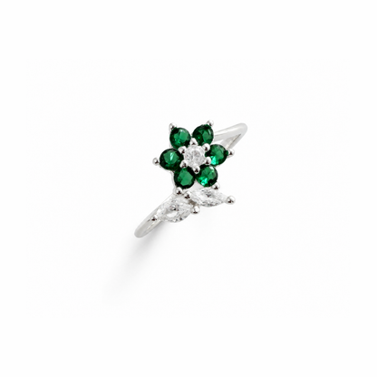 Floral Pear Cut Silver Ring