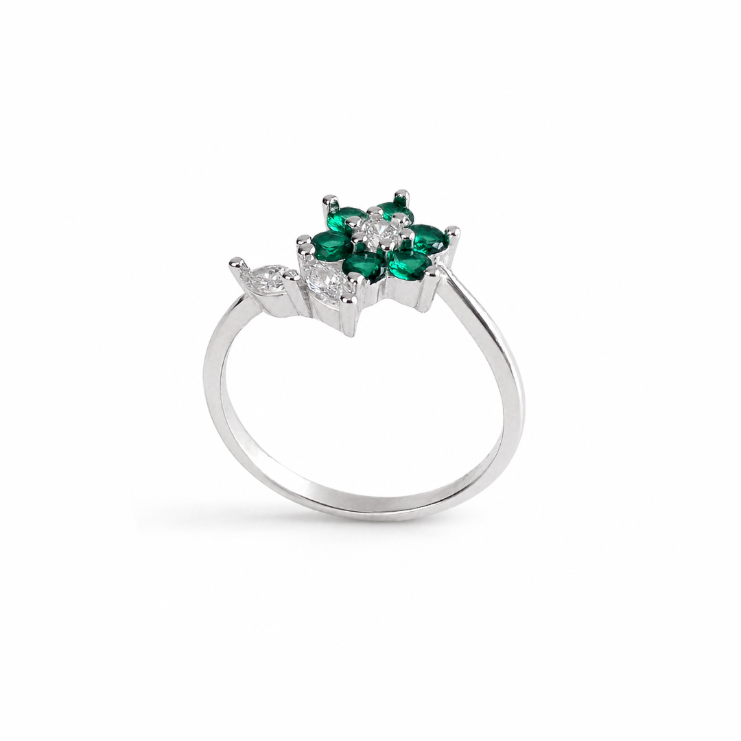 Floral Pear Cut Silver Ring