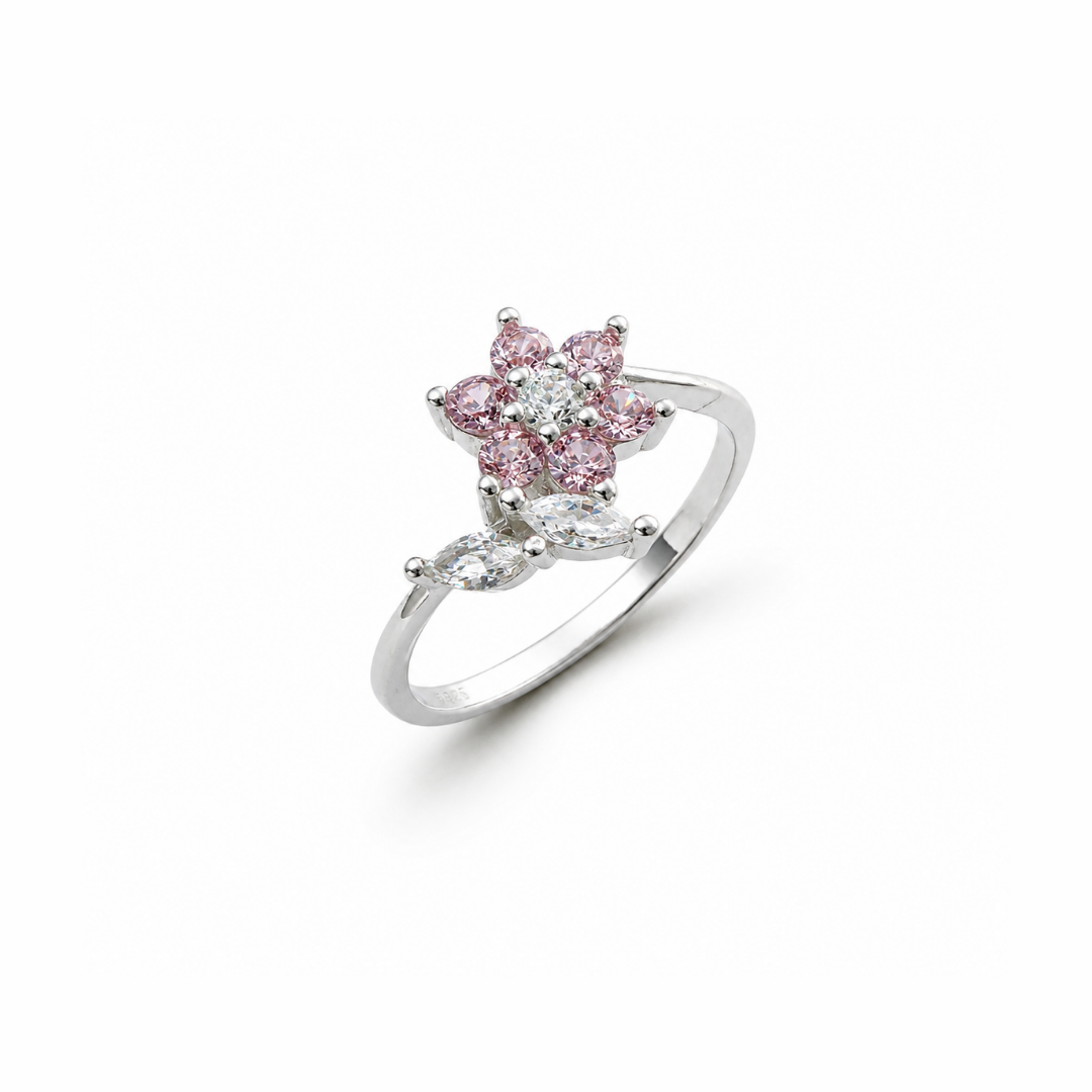 Floral Pear Cut Silver Ring