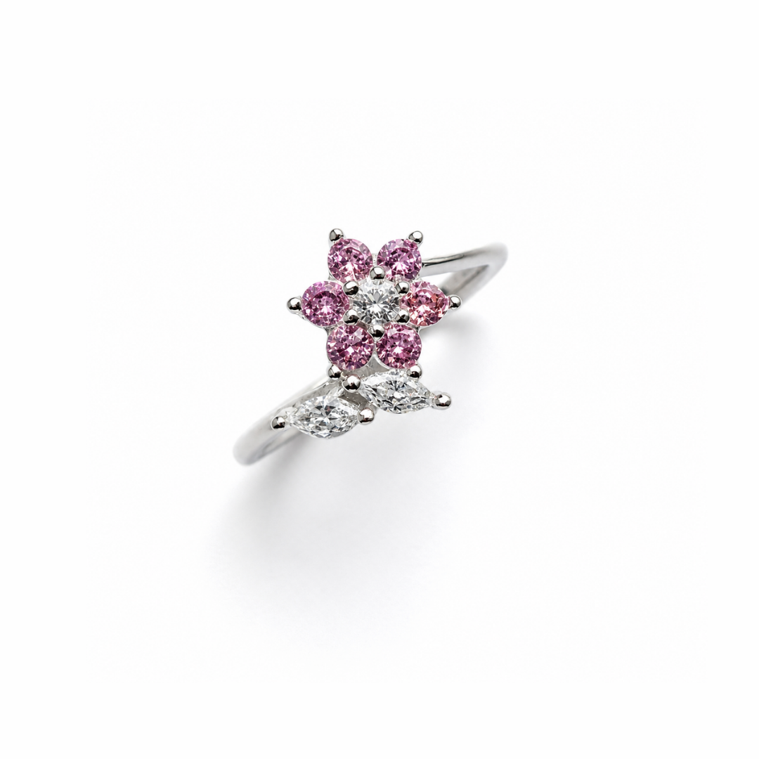 Floral Pear Cut Silver Ring