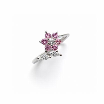 Floral Pear Cut Silver Ring