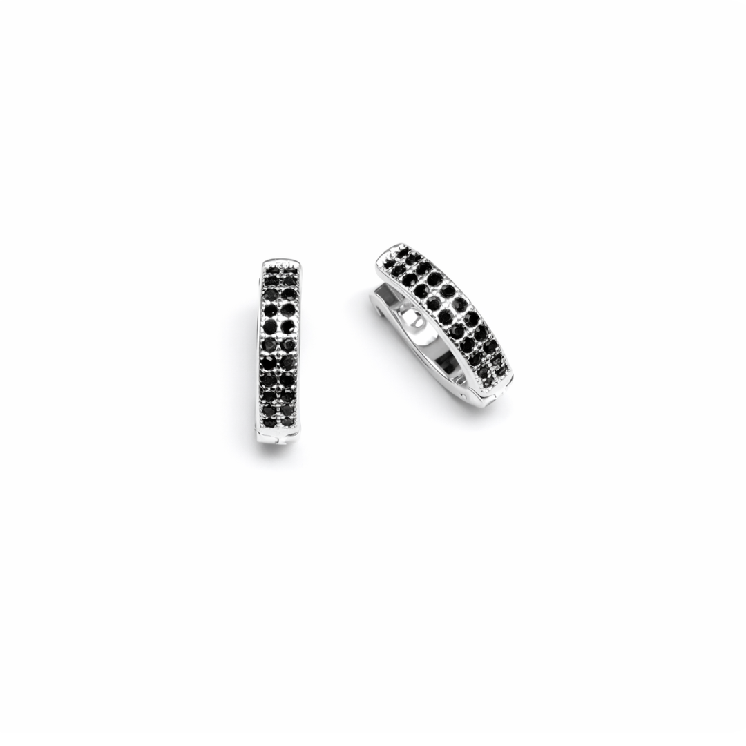Black Double Line Huggie Hoops