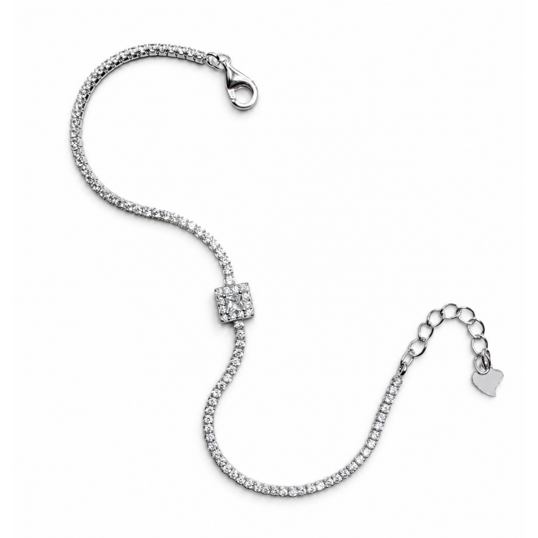 Geometric Square 925 Silver Tennis Bracelet