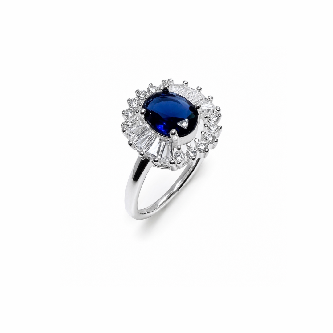 Cushion Cut Cluster Silver Ring