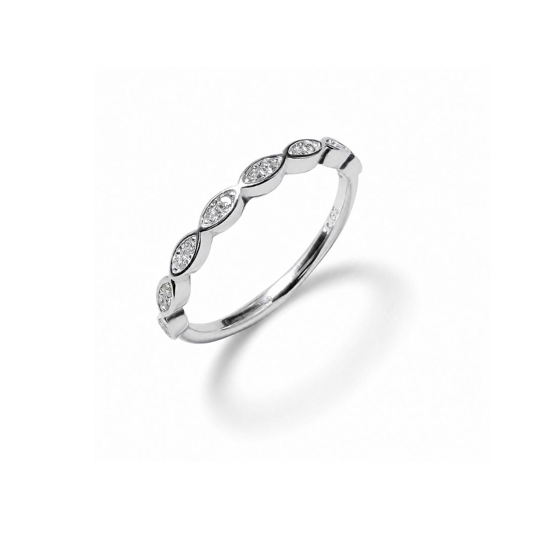 Oval Pave Silver Stacking Band
