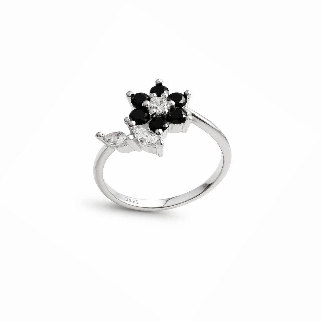 Floral Pear Cut Silver Ring