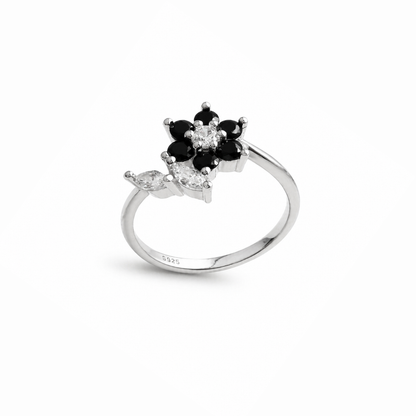 Floral Pear Cut Silver Ring