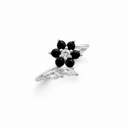 Floral Pear Cut Silver Ring
