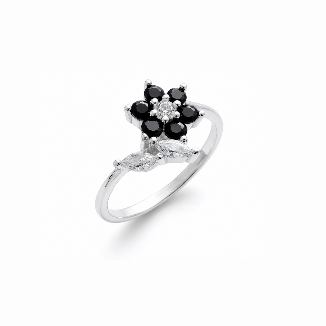 Floral Pear Cut Silver Ring