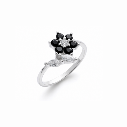 Floral Pear Cut Silver Ring