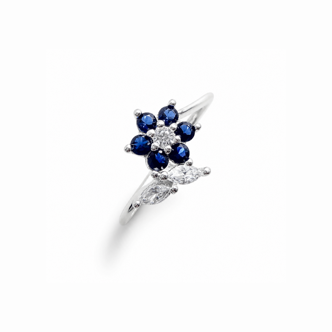 Floral Pear Cut Silver Ring