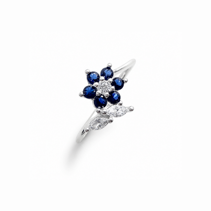 Floral Pear Cut Silver Ring
