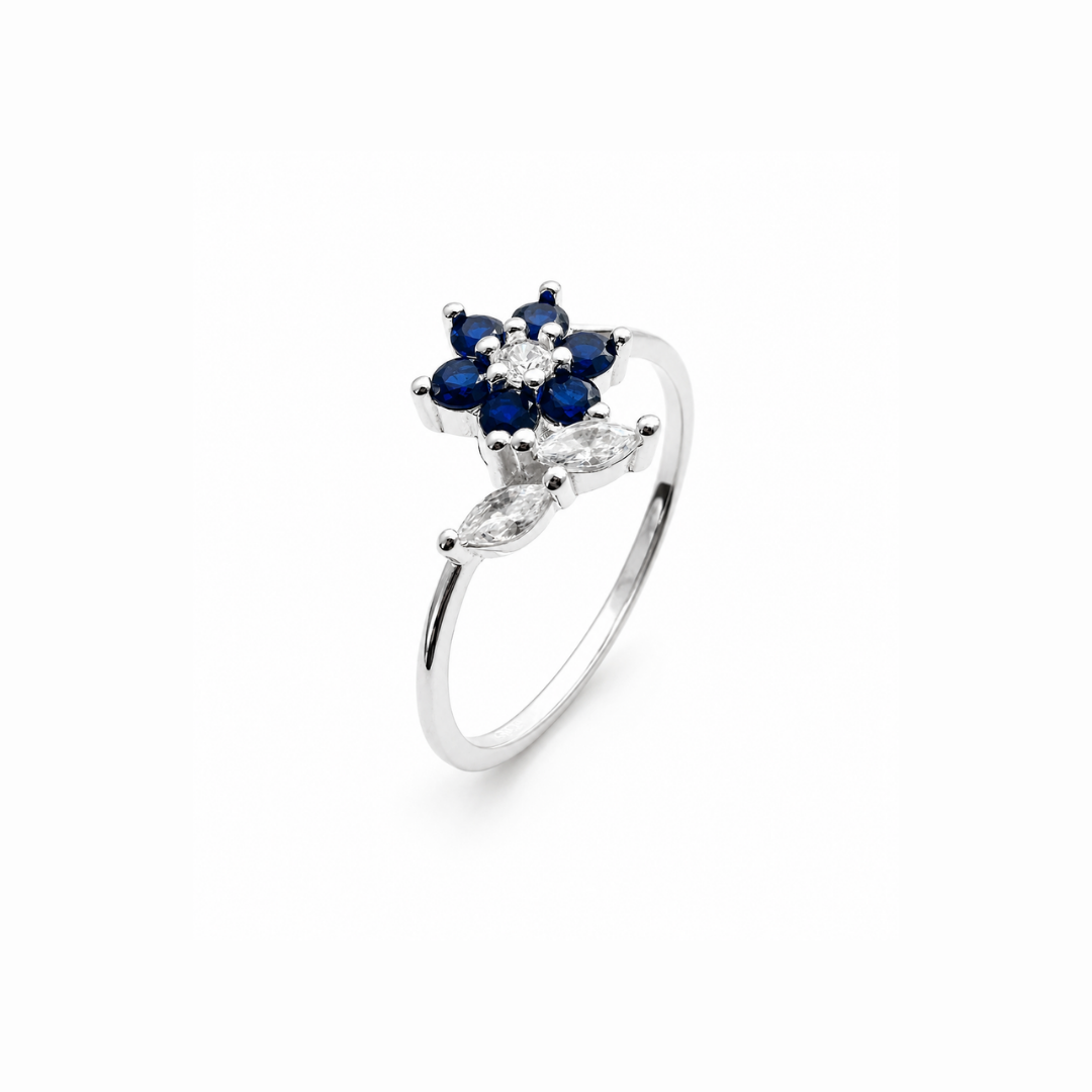 Floral Pear Cut Silver Ring