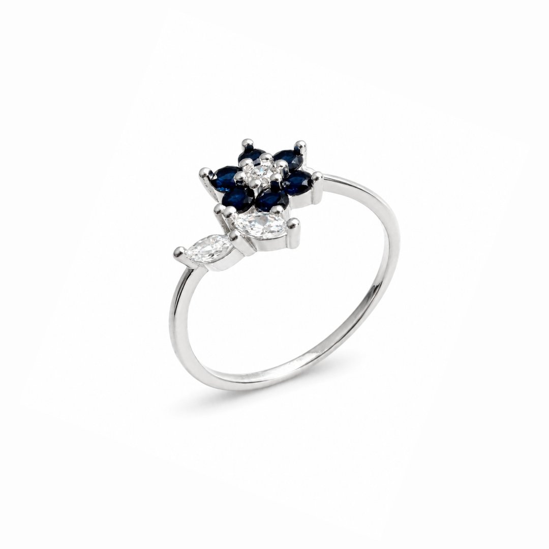Floral Pear Cut Silver Ring