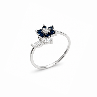 Floral Pear Cut Silver Ring