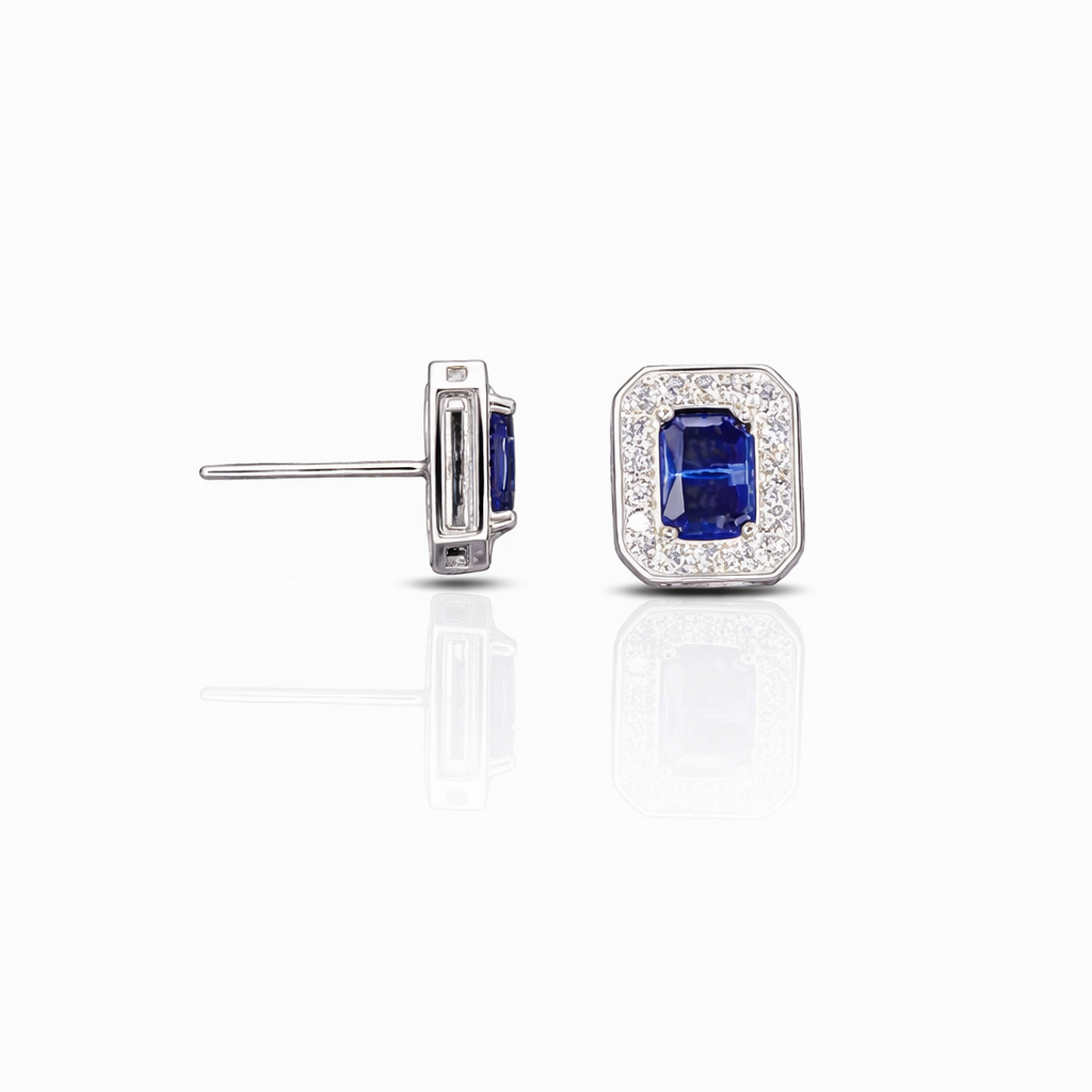 Rectangle Stone Silver Eartops