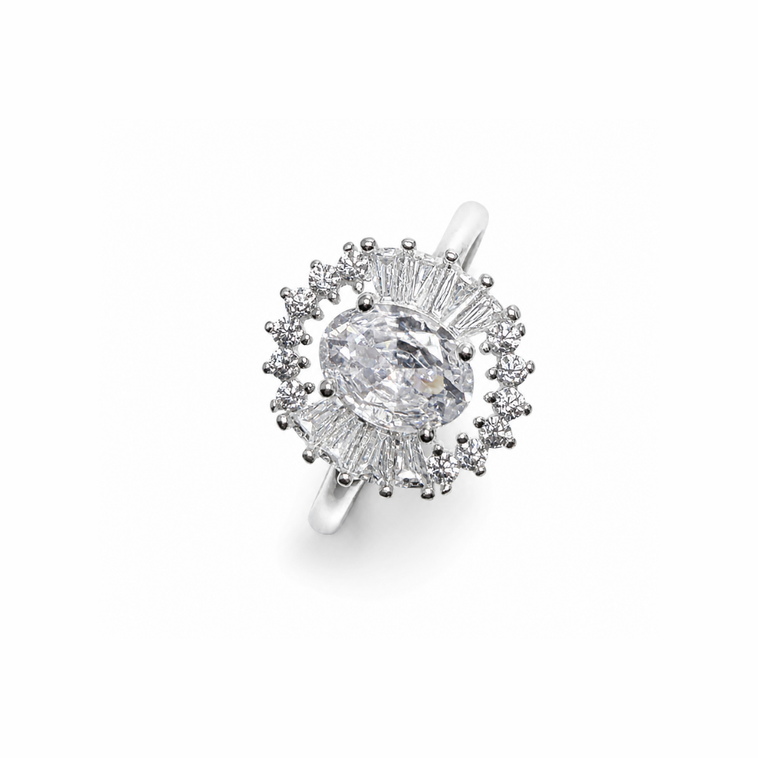 Cushion Cut Cluster Silver Ring