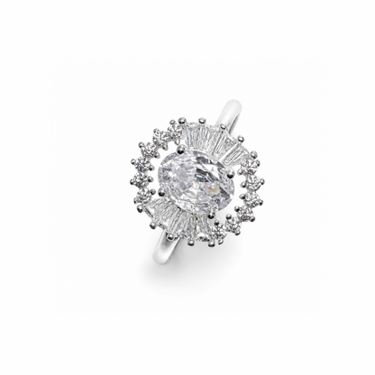 Cushion Cut Cluster Silver Ring