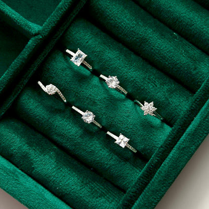 Rectangular Cut Silver Solitaire Ring