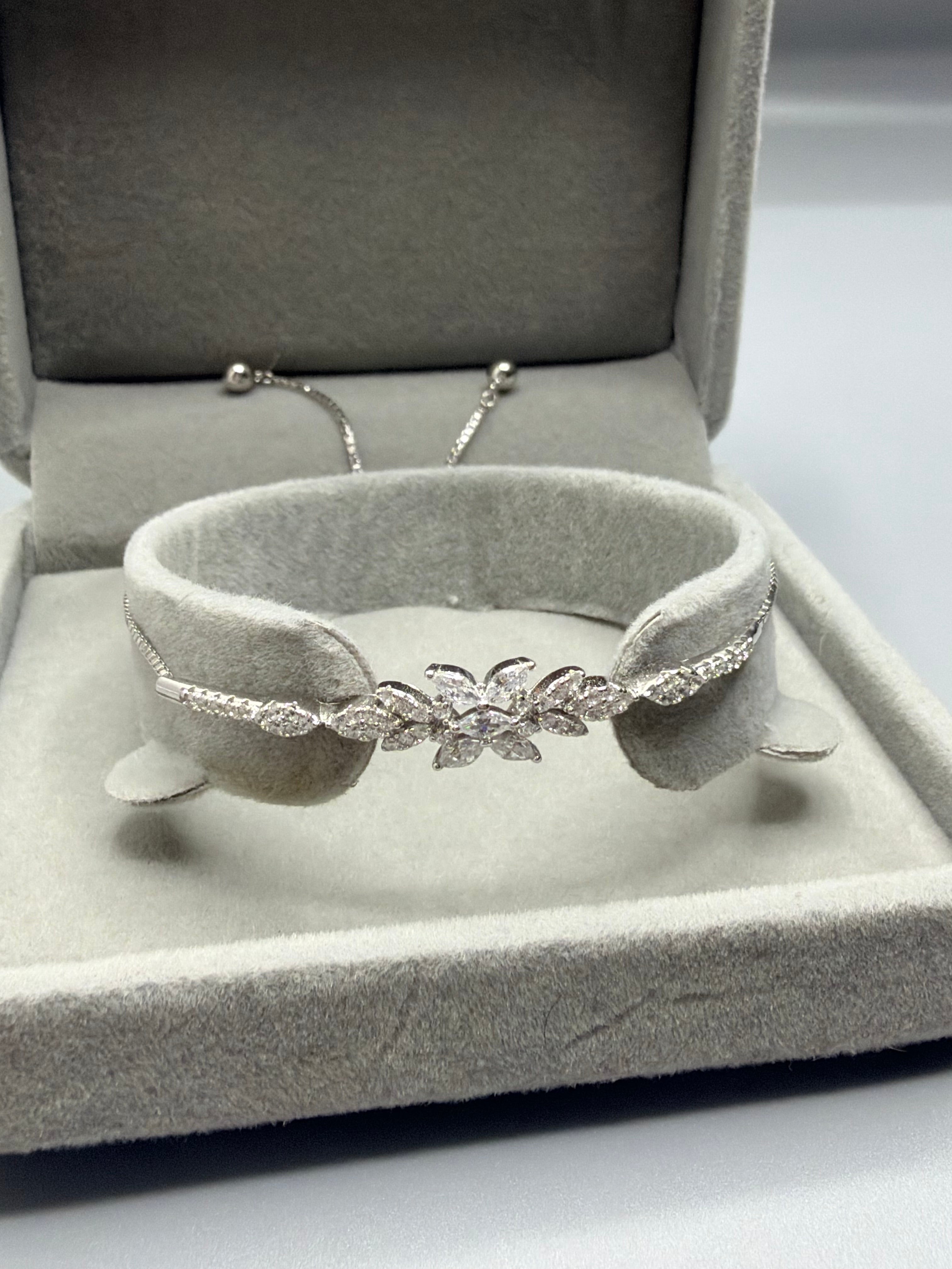 925 Silver Marquise Bolo Bracelet
