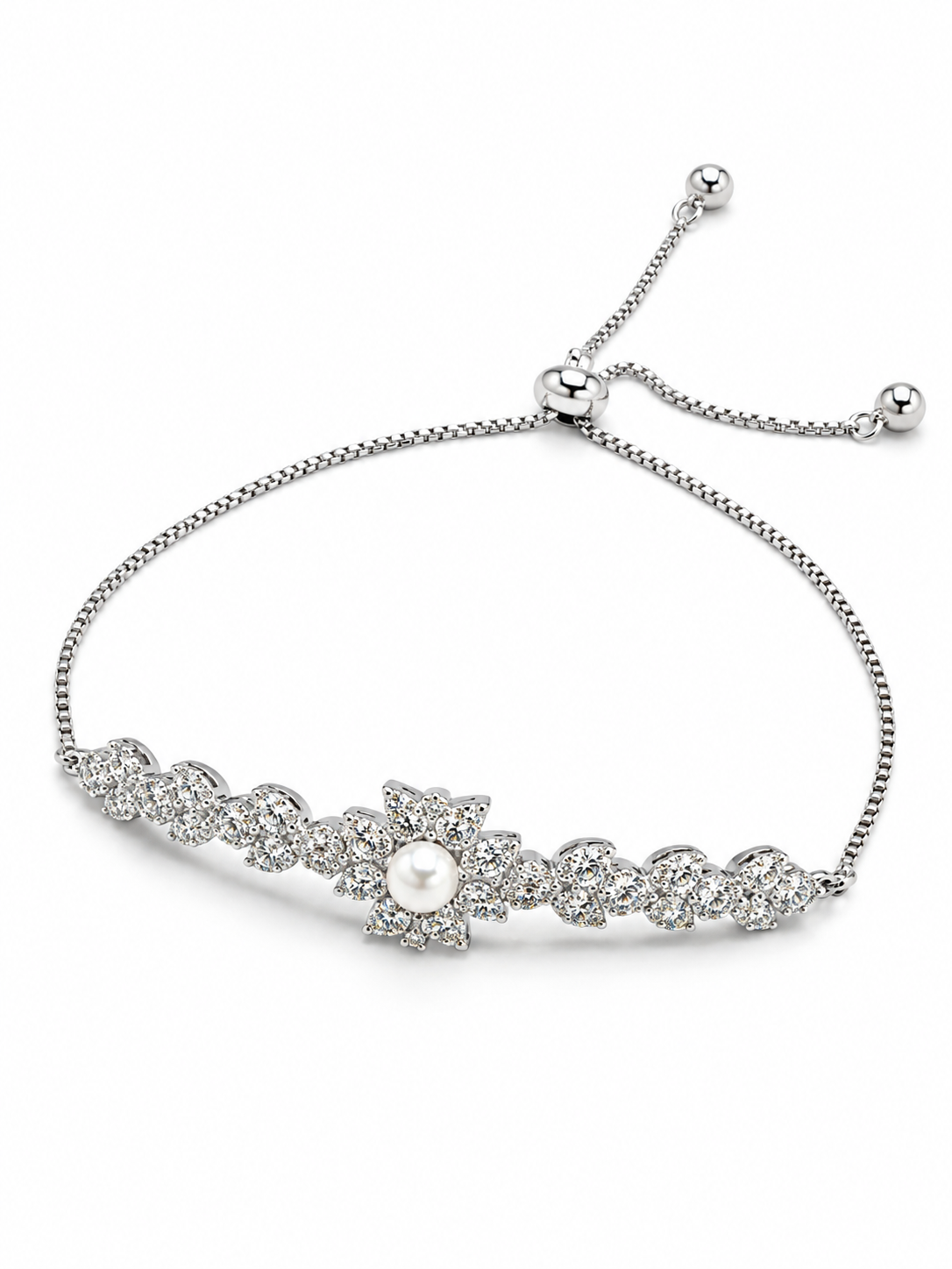 Pearl Flower 925 Silver Bolo Bracelet