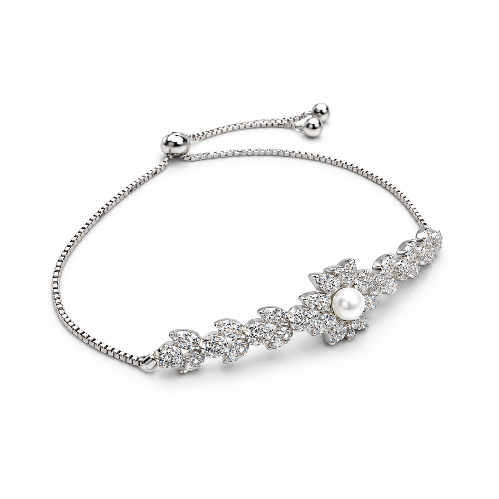 Pearl Flower 925 Silver Bolo Bracelet