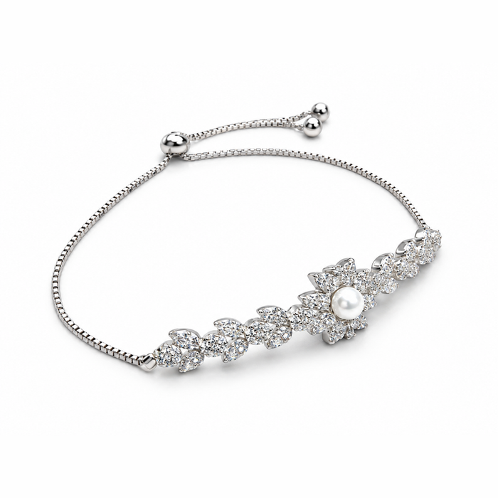 Pearl Flower 925 Silver Bolo Bracelet