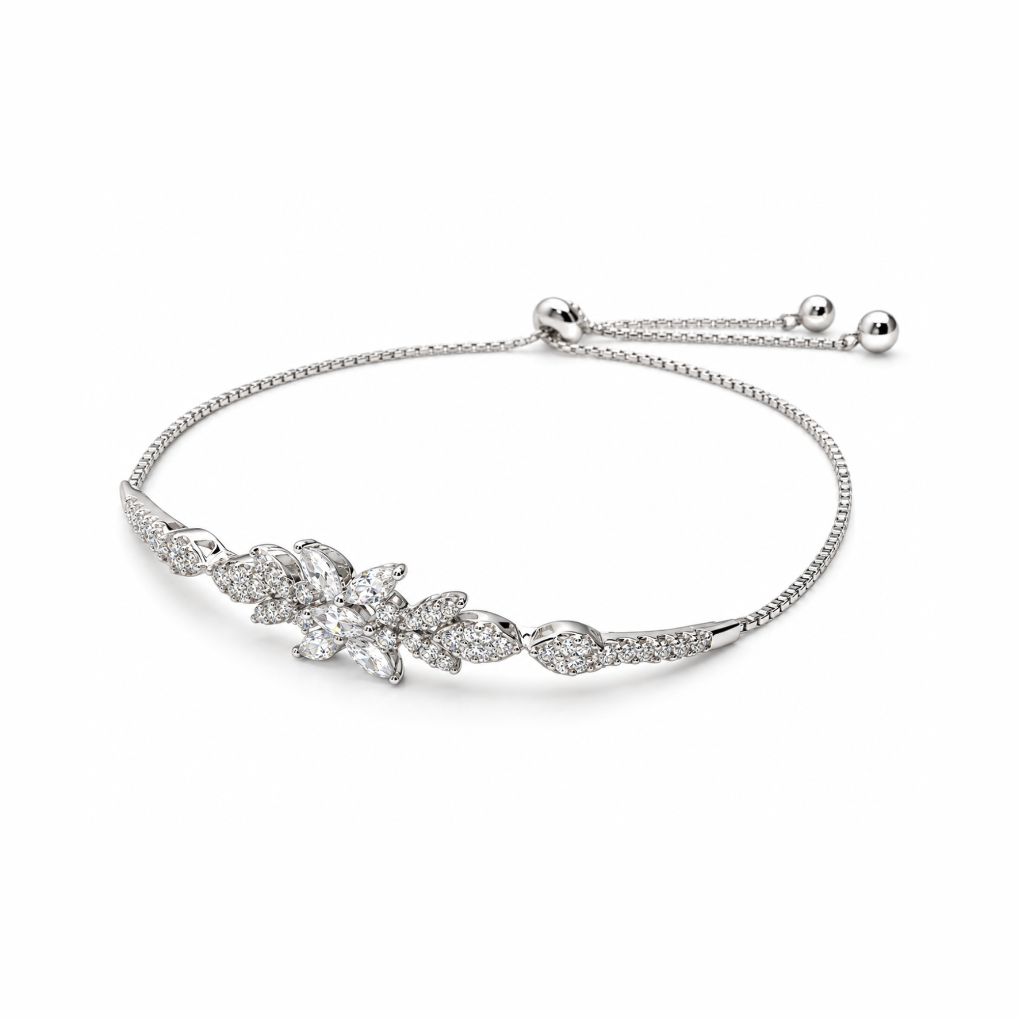 925 Silver Marquise Bolo Bracelet