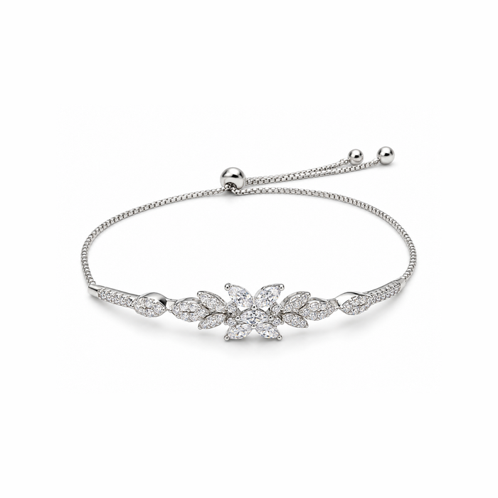 925 Silver Marquise Bolo Bracelet