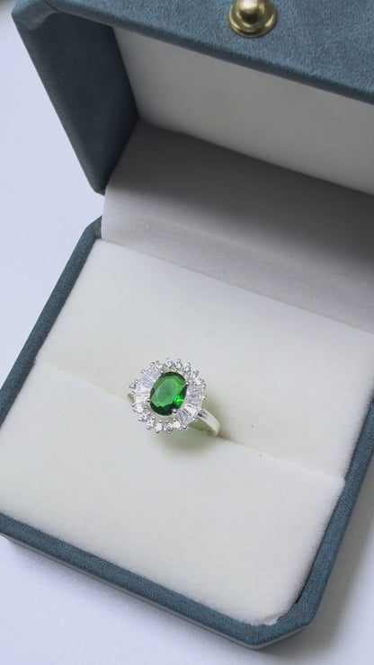 Cushion Cut Cluster Silver Ring