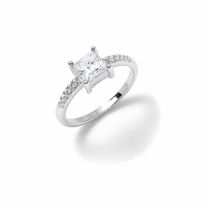 Princess Cut Solitaire Silver Ring